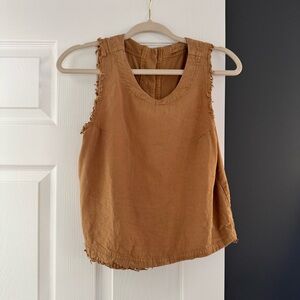 Frayed Edge Tan Sleeveless Top